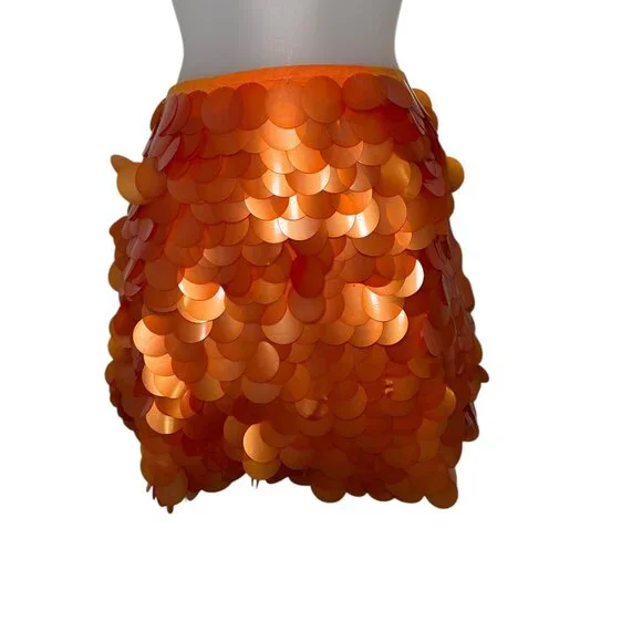 Miscreants Orange Sequin Mini Skirt Showgirl Sample Size Small - Picture 3 of 5